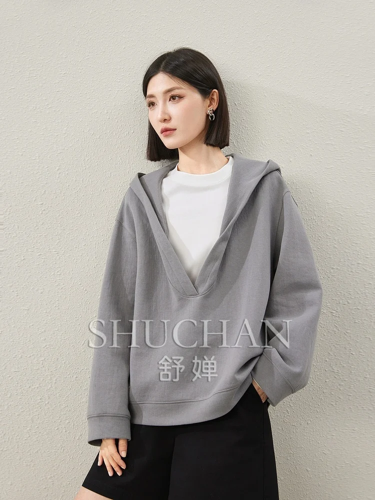 

2025 Air Cotton, Lazy Big V-neck Hooded Loose Sweatershirt Women Spring Hoodies Women Streetwear Women Clothes