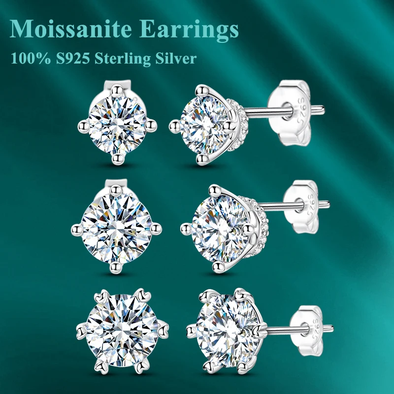 

0.5-1CT Moissanite Stud Earrings for Women Sparkling Classic Wedding Earring 100% S925 Sterling Silver Moissanite Crown Earrings