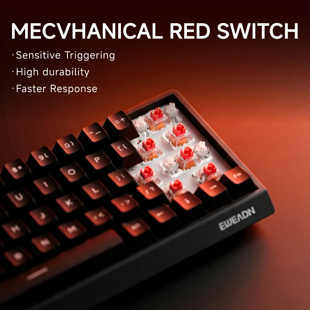 63 Keys Mechanical Keyboard Hot‑swappable Red Switch Tri‑mode Wireless 2.4G+Bluetooth+Wired RGB Backlit Mini Gaming Keyboard