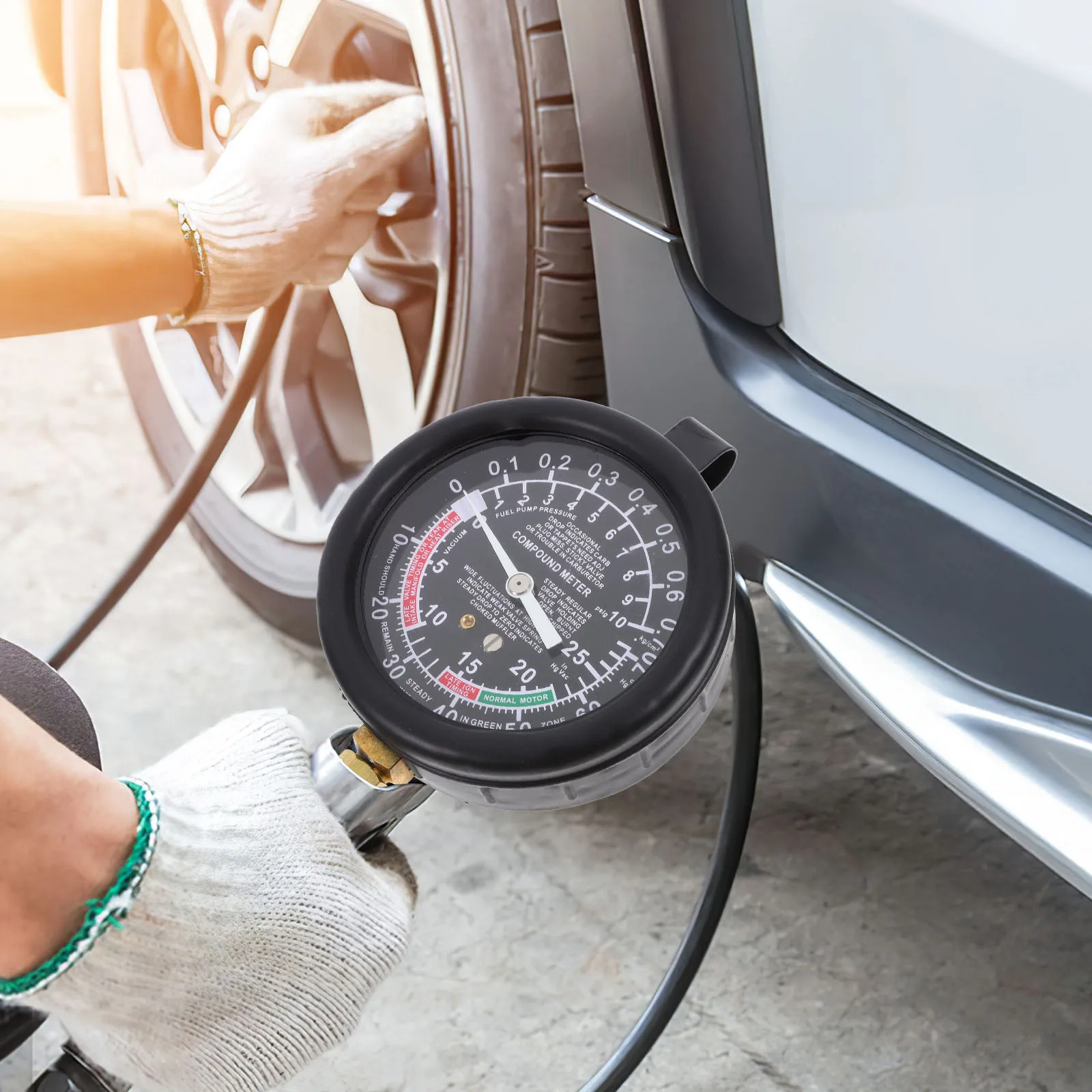 Medidor de vácuo automotivo portátil durável medidor de pressão de vácuo para reparo de carro e testes de pressão de combustível