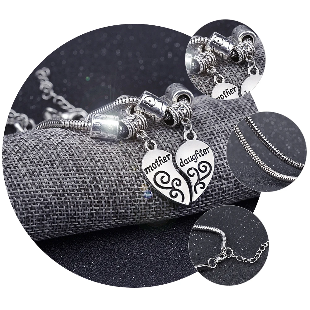 

1 Pair Adjustable Heart Charm Bracelet For Women Fashionable Mother'S Day Gift Elegant Jewelry Decoration Daily Party Wedding