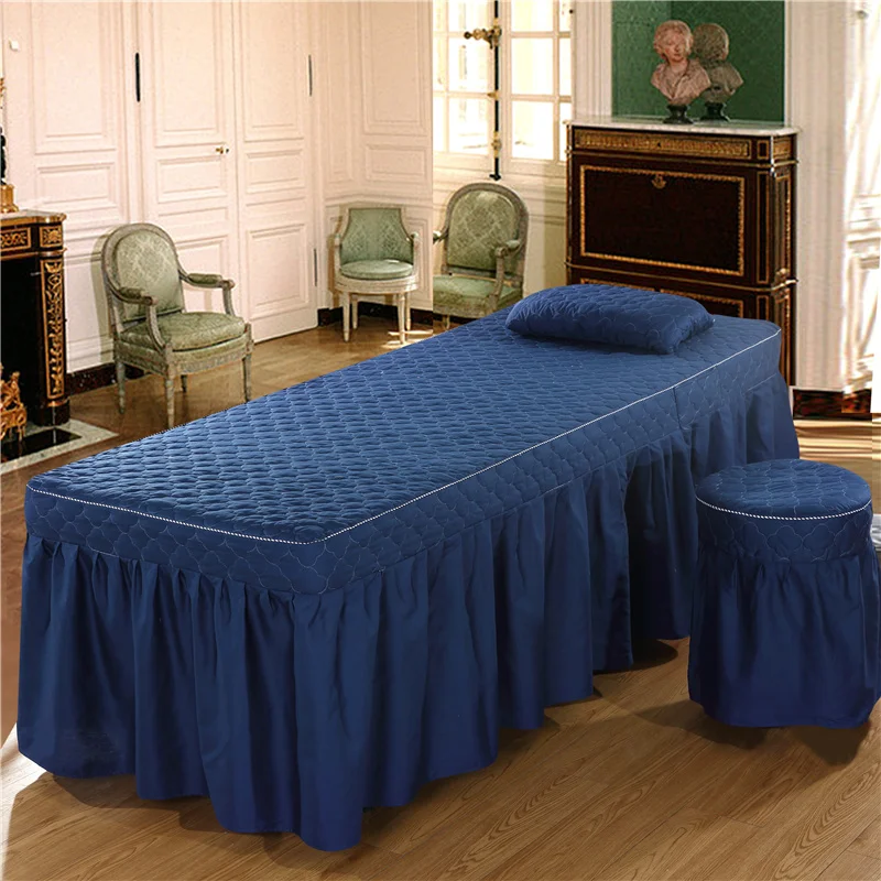 Cotton Embroidery Thicken Bed Skirt, Beauty Salon Bedspread with Hole, Customized Size, 70*190cm, # SW