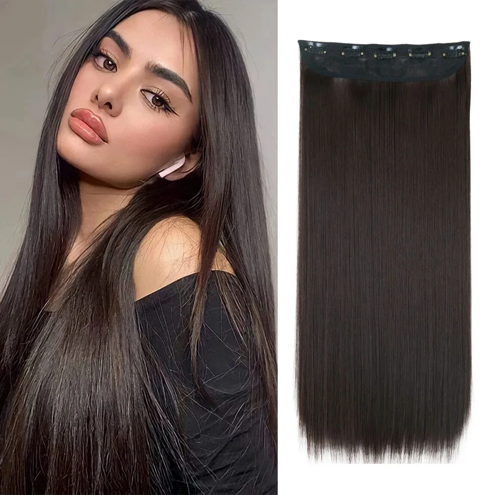 5 Clip In One Piece Synthetic Hair Extension Long Straight Hairstyle Hairpiece For Women