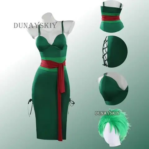Anime Roronoa Zoro Cosplay Costume Wano Kuni Country Disguise For Adult Female Green Dress Outfits Woman Sexy Halloween Suit