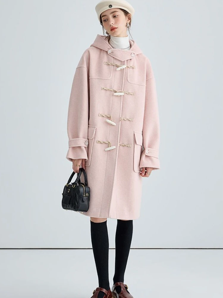 Hooded Blends Women Hotsweet All-match Korean Hepburn Style High Street Horn Button Prevalent Hipster Temperament Outwear Autumn