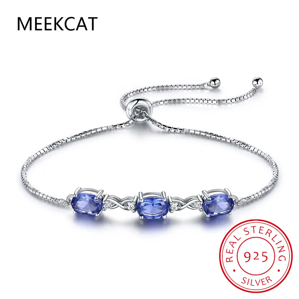 Oval Cut Created Blue Sapphire 925 Sterling Silver Infinity Adjustable Bracelet Woman Luxury Gemstone Jewelry Pulseiras De Prata
