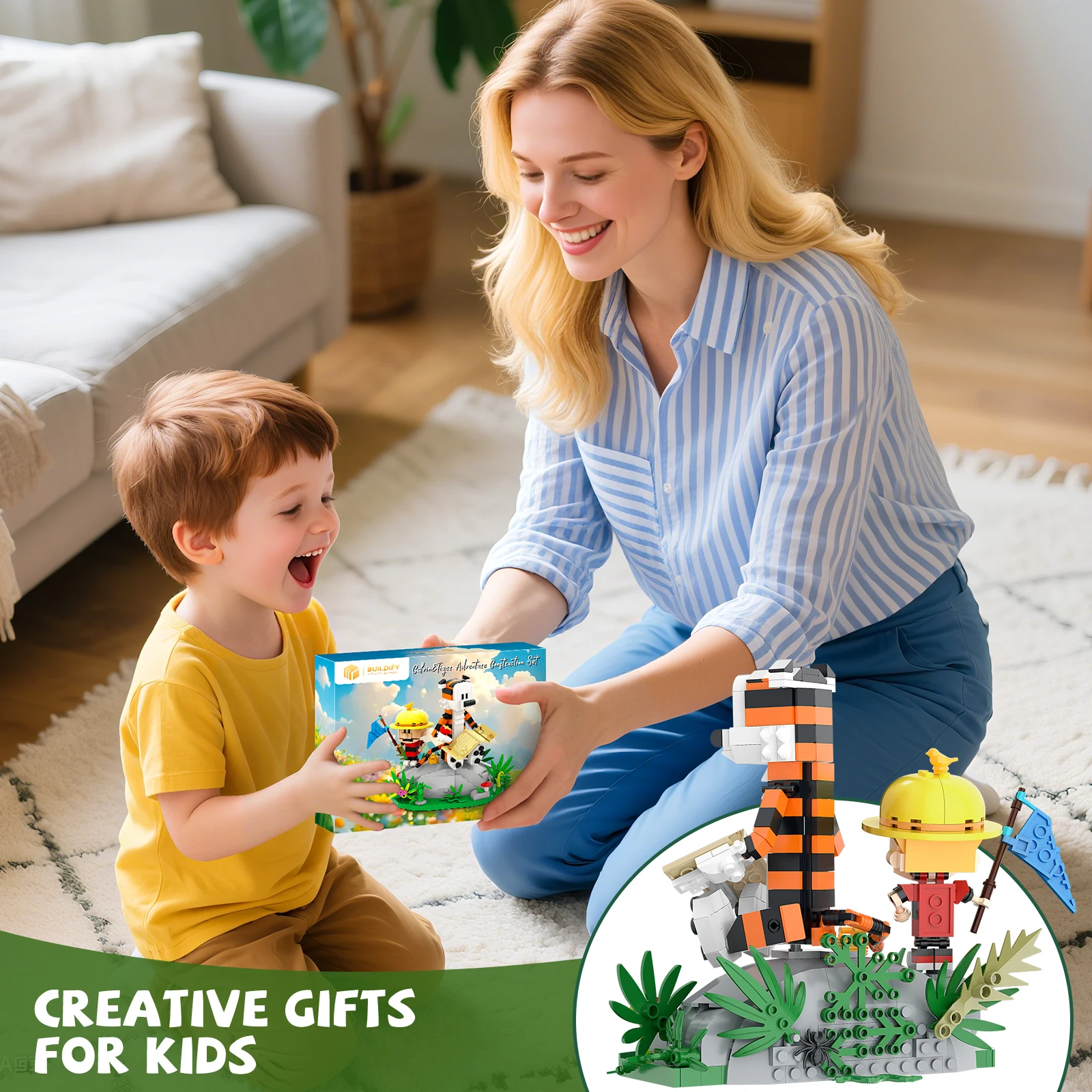 캘빈과 타이거 모험 블록 세트, 빈티지 만화 친구 캐릭터 모델 스타킹 Stuffer 소년 소녀 성인을위한 선물