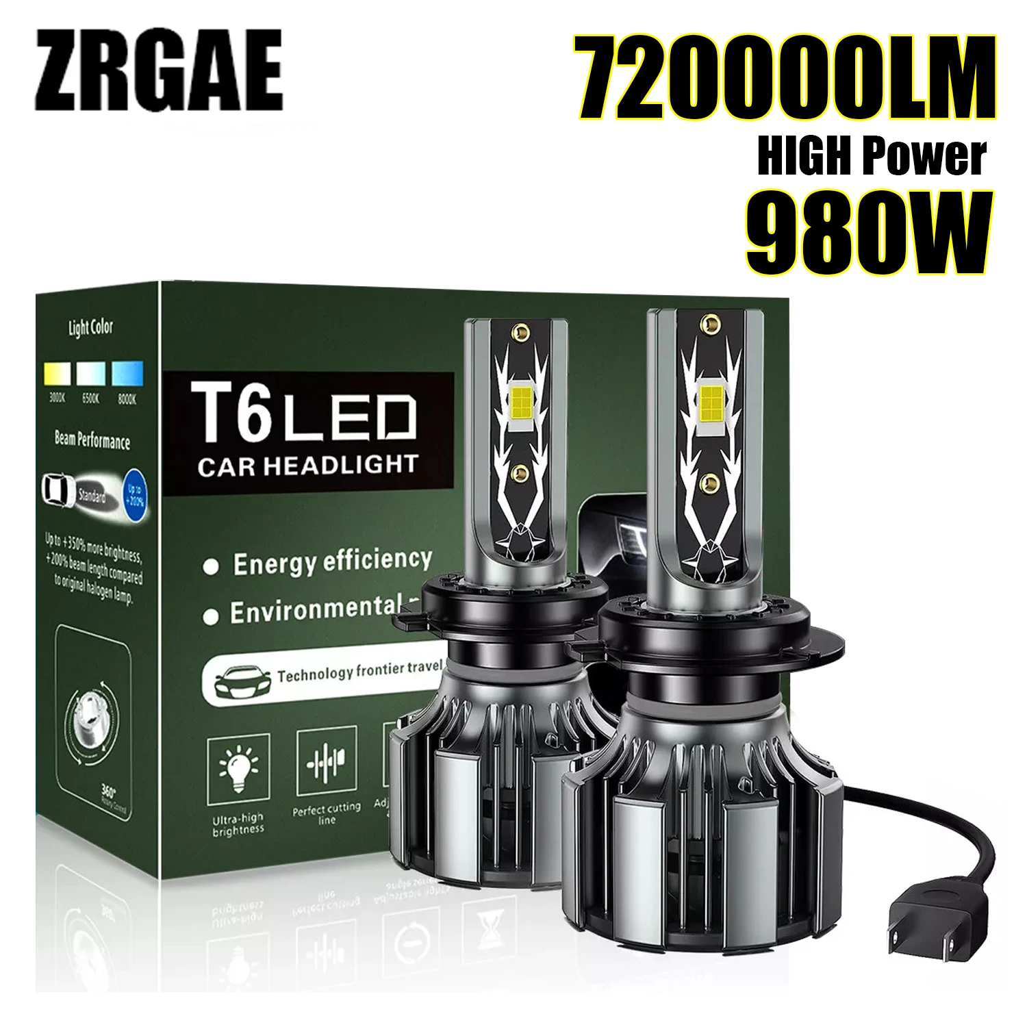 

ZRGAE LED H1 H4 H7 980W 720000LM LED Headlight kit 9005 HB3 9006 HB4 9012 HIR2 Driving High/Low Light Lamp Globes Turbo Fog Lamp