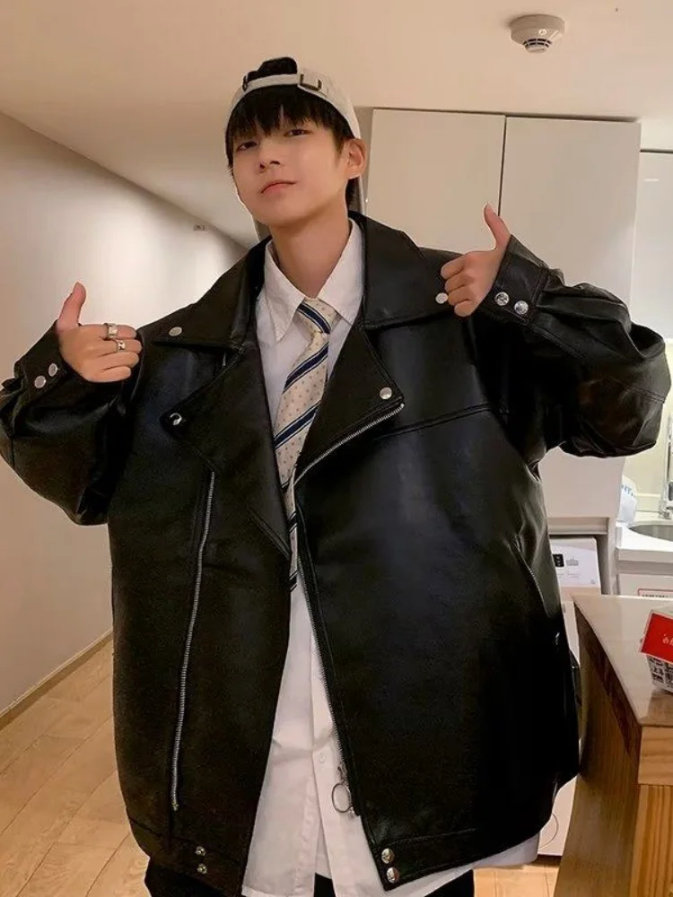 

American Sle Retro PU Leather Jaet Men's Motorcycle Biker Vest Autumn New Arrival Cool Haome Casual Faion Coat