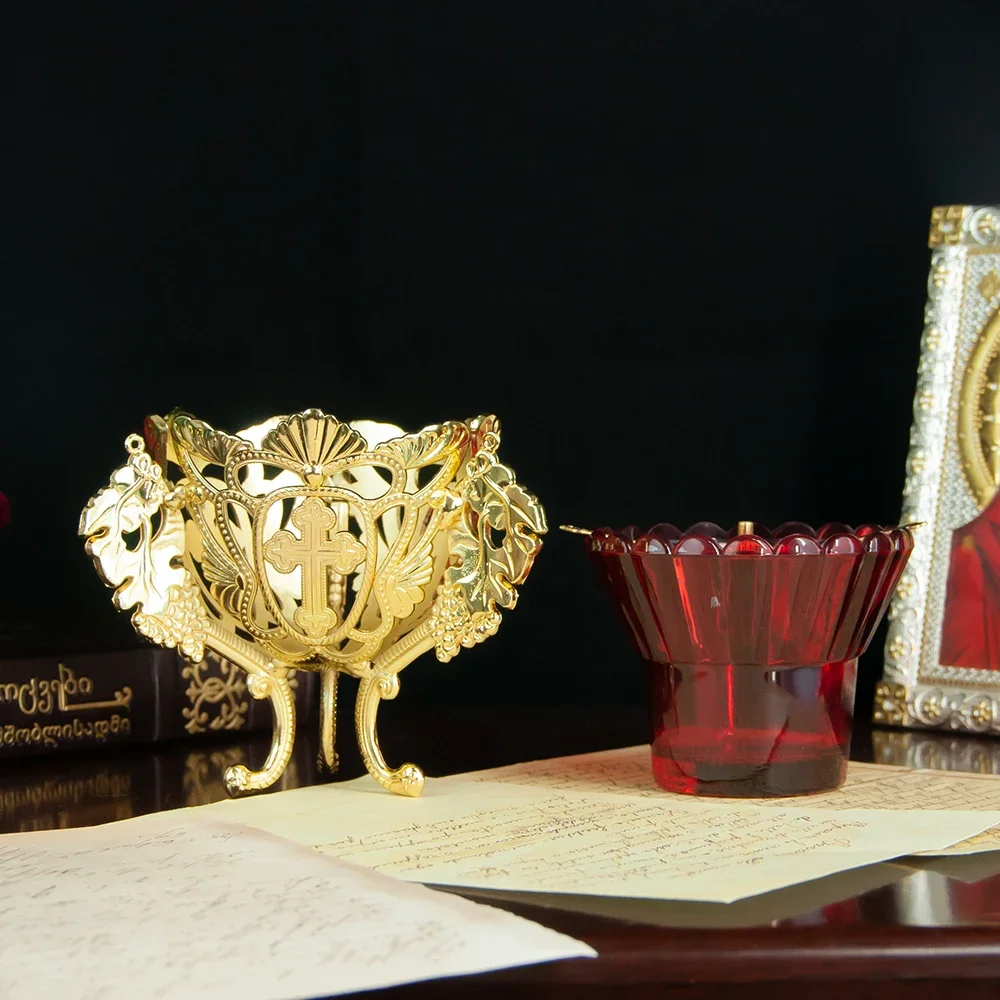 Exquisite Alloy Orthodox Church Cathedral Stove Oil-Filled Glass Cup Gift Set with Lamp Core Support Печь православная