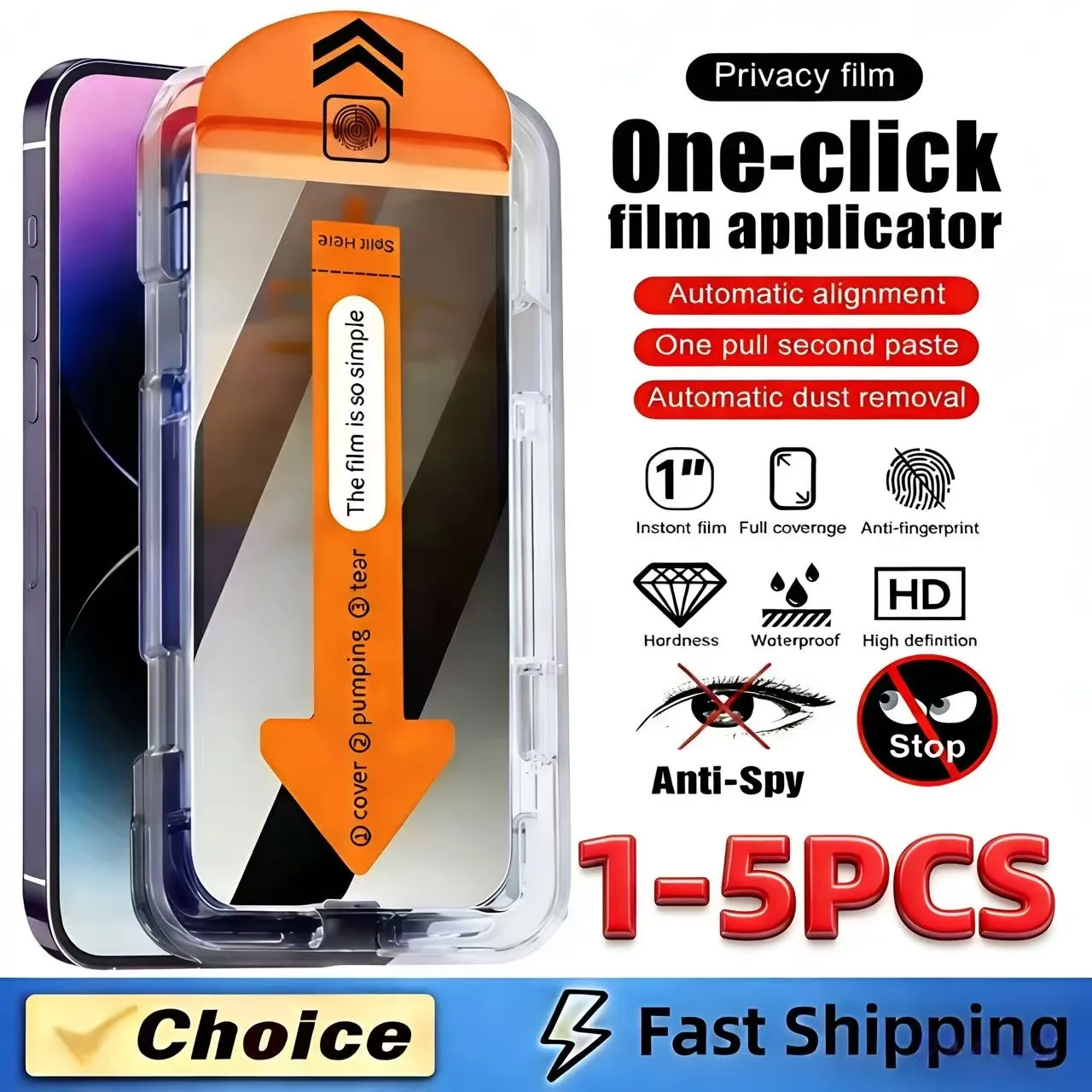 

1-5PC Dust Free Install Privacy Screen Protector Tempered Glass For iPhone 17 ProMax 16 Plus 11 15 17 Air 14 Plus 12 13 Mini XR