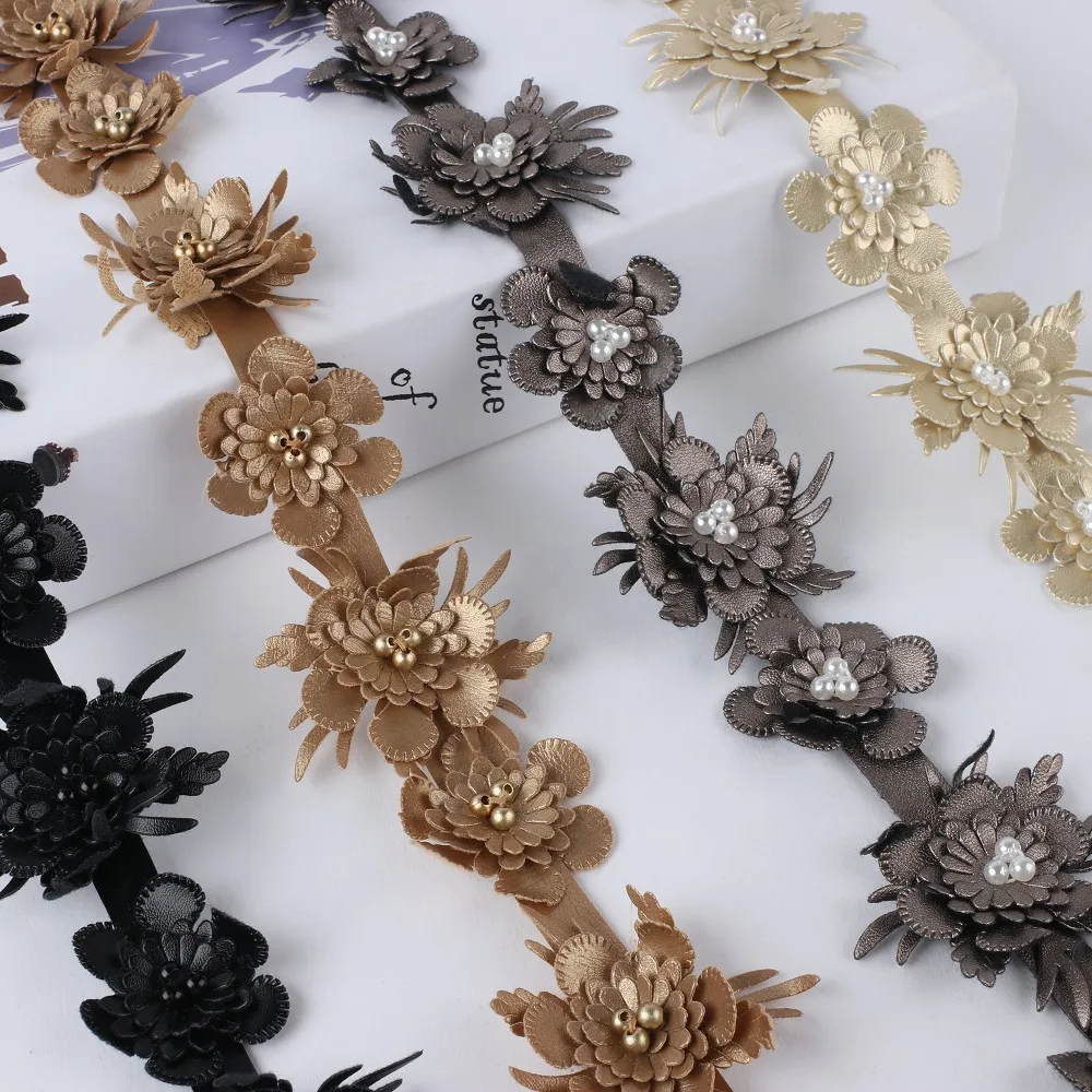 1yard Ethnic PU Leather Multi-layer Glossy 3D Beaded Lace Trim, Lace Accessory for Underwear Collar Curtain lace trimming