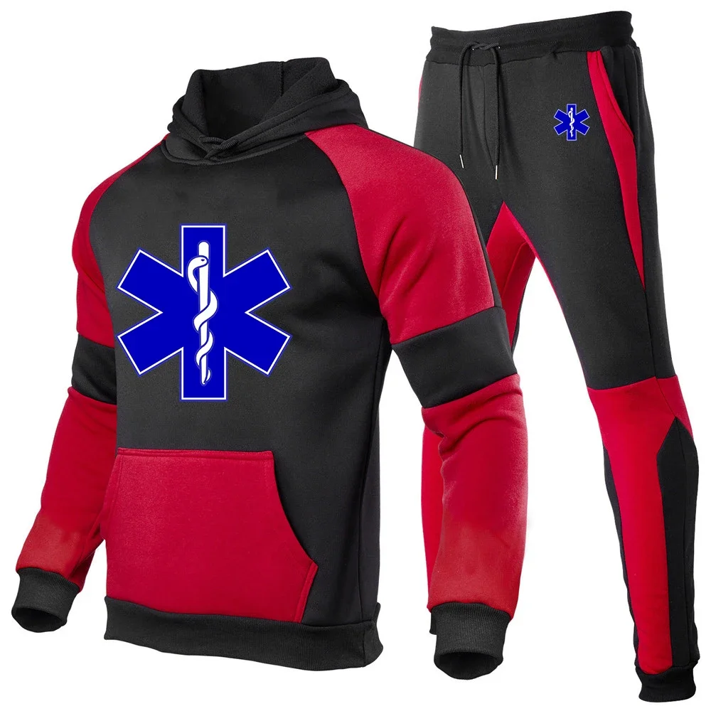 2024 New EMT Emergency Ambulance color matching suit for men blank contrasting color sportswear comfortable casual running fash