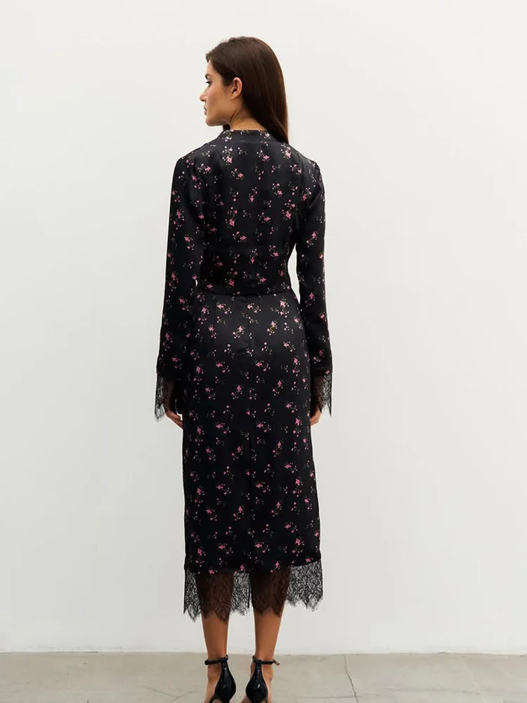 Printed Tractsuits For Women Fashion 2 Pieces Sexy Club Lace Up Full Sleeves Slash Neck Slim (Tops+ Skirt) Female Suits Sets