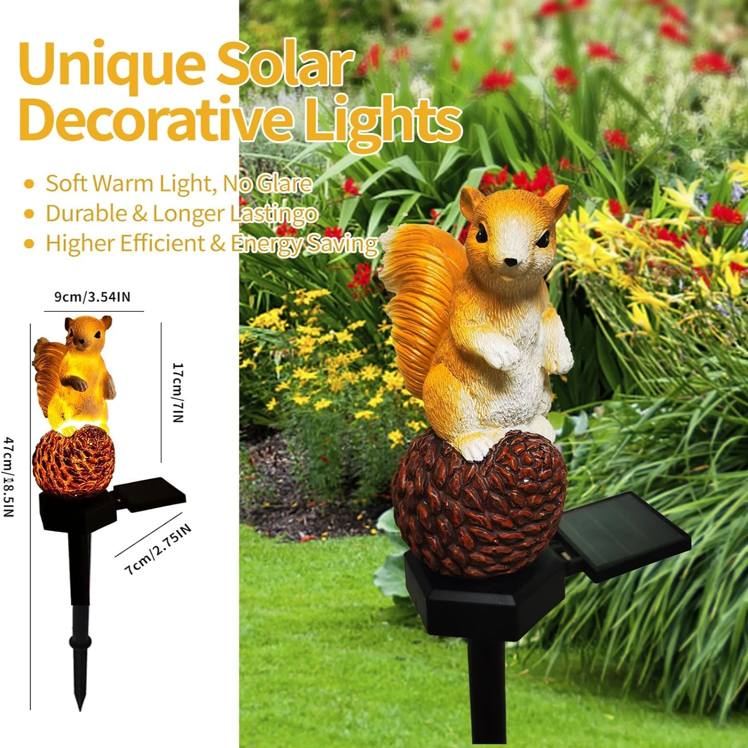 Cute, Charming, and Adorable Solar Squirrel Light - Delightful Waterproof Resin Outdoor Lawn Decor - Cute Yard Statue with Solar