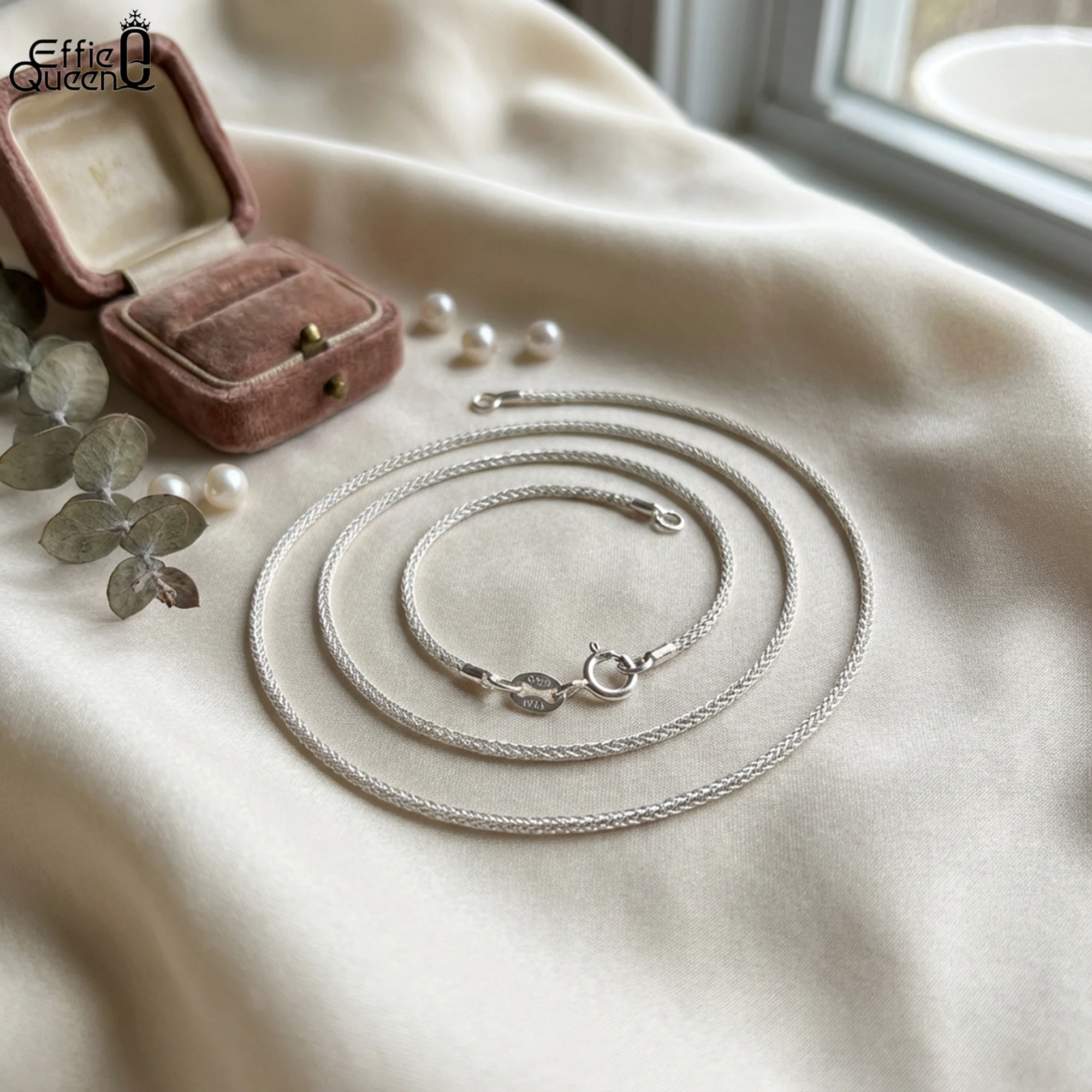 Effie Queen 1.2mm 100%Real 925 Sterling Silver Chopin Chain Necklace Chunky DIY Jewelry Making 40-60cm Neck Chains Unisex SC53