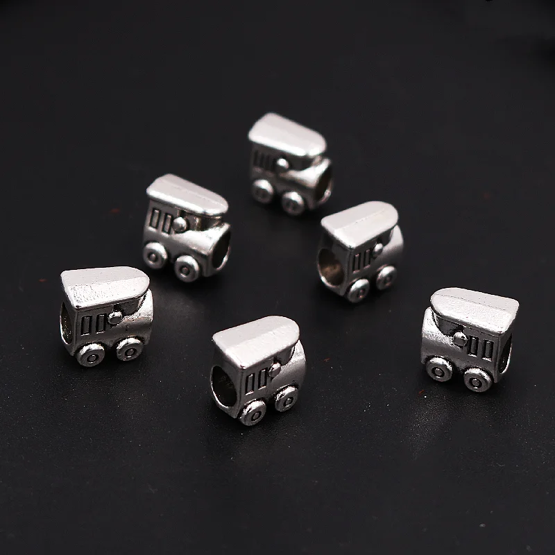 10pcs Silver Plated Train Car 5mm Large Hole Alloy Spacer Beads DIY Charm Bracelet Necklace Jewelry Crafts Metal Accessories