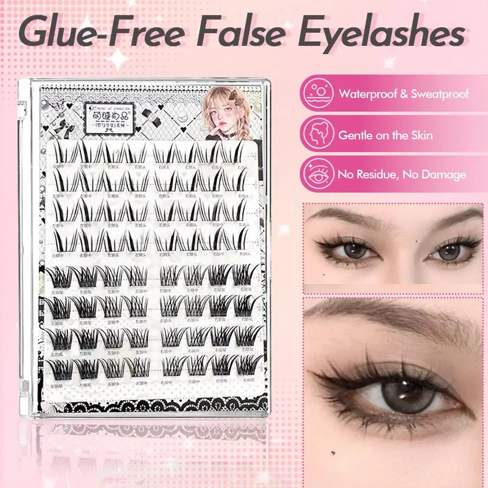 8 file Mix Ciglia finte senza colla 3D Comic Fox Style Soffici spessi, arricciatura naturale Strumento per trucco per estensione ciglia autoadesiva