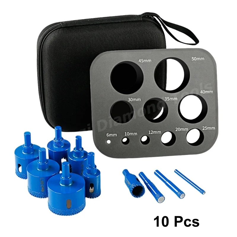 

10pcs 6-50mm Serrated Diamond Drilling Bit Drill for Granite Marble Ceramic Tiles Hole Saw Core Drill Bit Kit