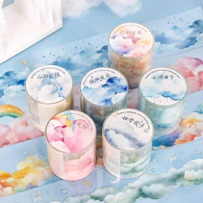 1Roll 2M PET Tape Roll Adhesive Cloud Aquascape DIY Clouds Gorgeous Cloud Material Stickers School Supplies Scrapbook 45mm*2m