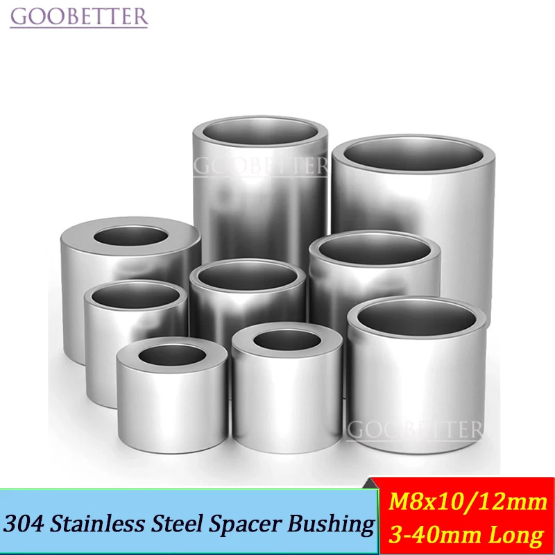 

304 Stainless Steel Spacer Bushing M8x10/12mm 3-40mm Long Cylinder Sleeve Tube for Machinery/Electronics Threadless Standoff