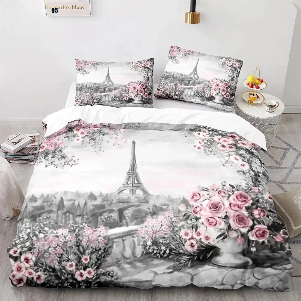 Eiffel Tower Bedding Set Boys Girls Twin Queen Size Duvet Cover Pillowcase Bed Kids Adult Fashion Home Textileextile