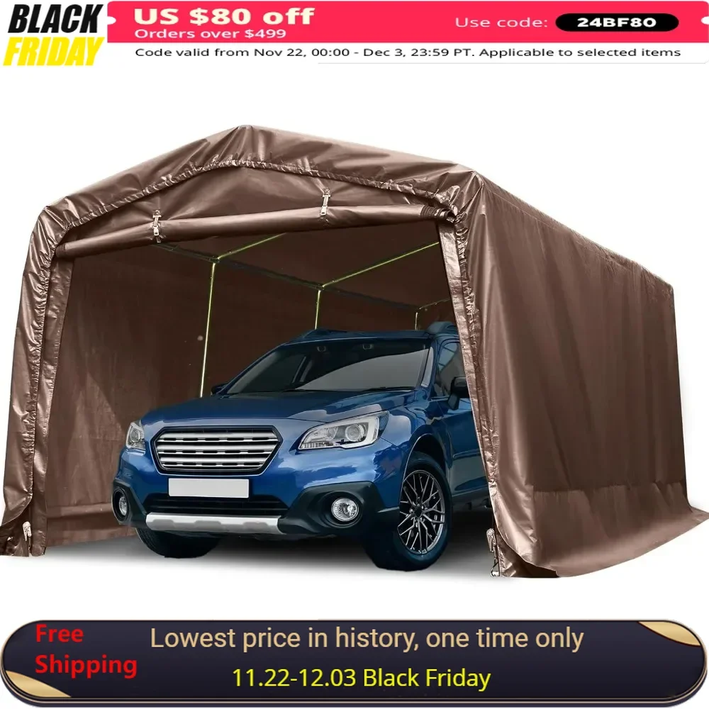 10' X 15' Anti-Snow Carport with Reinforced Ground Bars，Outdoor Instant Garage，Canopy Car Port，Portable Carport