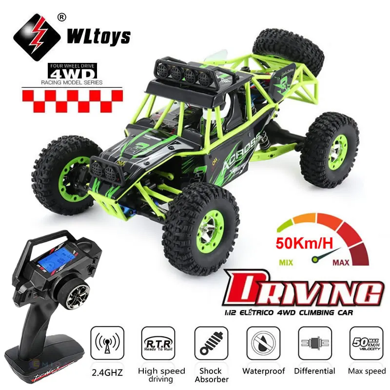 WLtoys 12428 1:12 4WD RC Auto da corsa ad alta velocità Off-Road Telecomando in lega Camion da arrampicata LED Luce Buggy Ragazzi Giocattoli Regalo