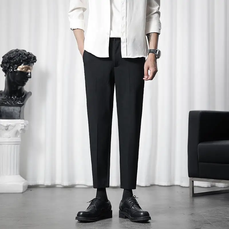 

Men's Spring Autumn Formal Pants Straight Wide Leg Pants Slack Elastic Men Business Casual Long Flexible Suit Trousers Z120