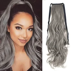 Jeedou Synthetic Ponytails Gray Color Long Straight&Wavy Hair Ribbon Drawstring Ponytail Hair Extension Hairpiece