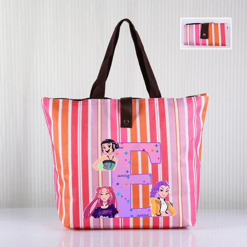 Tas Tote Kapasitas Besar Kpop Demon Hunters untuk Wanita Tas Belanja Cetak Huruf Kartun Hadiah Tas Tangan Portabel Fashion Wanita