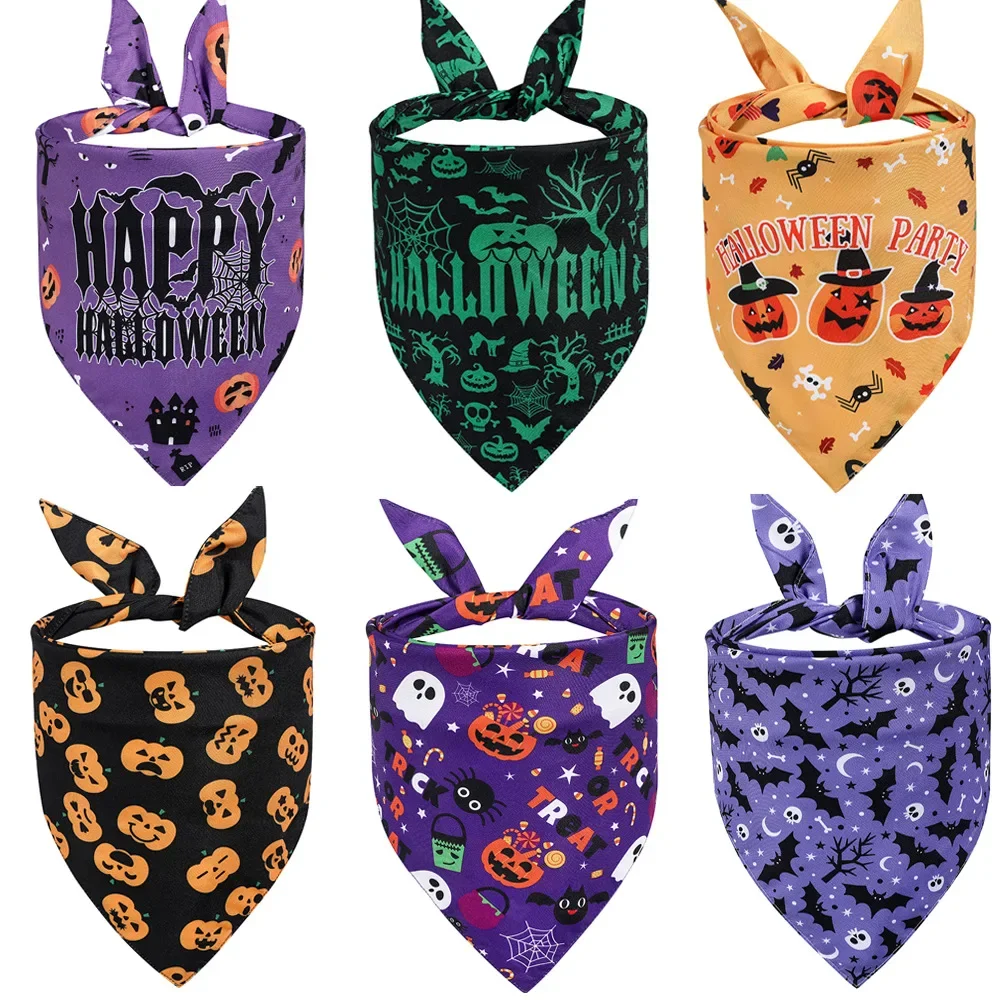 Halloween Pet Bibs Dog Bandana Soft Triangle Scarf Ghost Festival Cosplay Dog Accessories Kitten Puppy Cotton Reflective Bandana