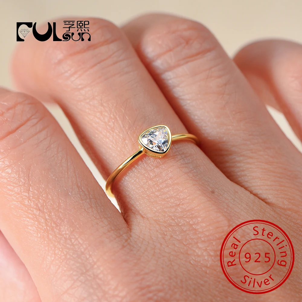 

Ювелирные изделия из стерлингового серебра 925 пробы, позолоченные 14 карат, простые геометрические треугольные кольца с цирконом CZ для женщин