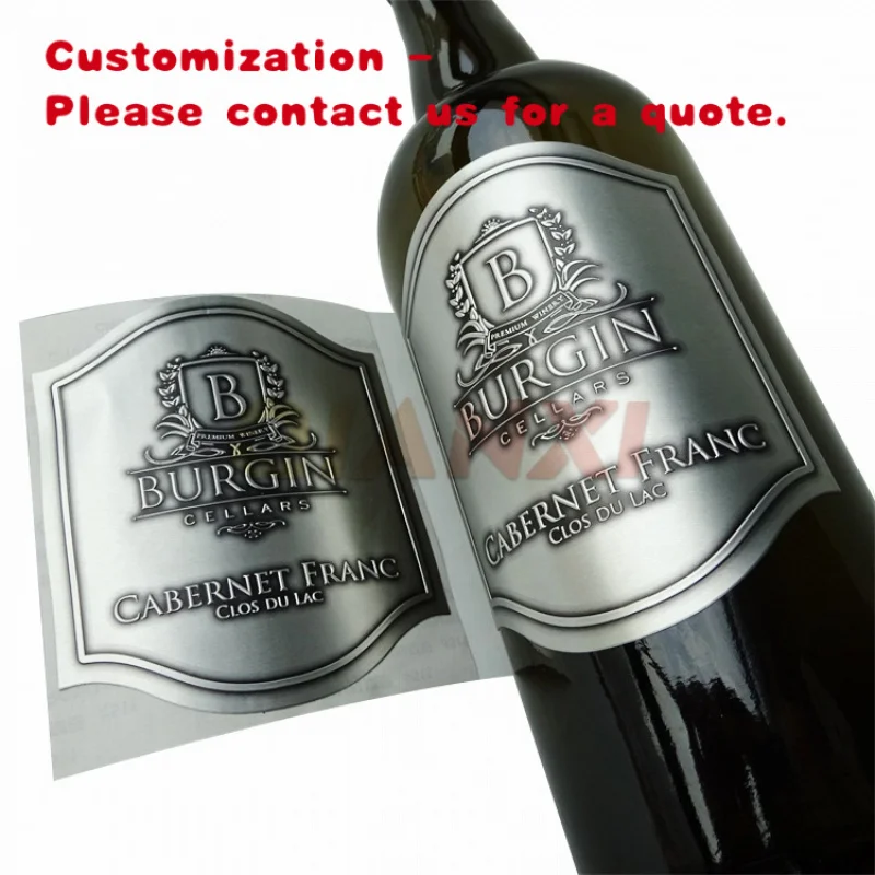 custom.Custom Printing Self Adhesive Embossed Metal Stickers Red Wine Perfume Bottle Printed Aluminum Labels