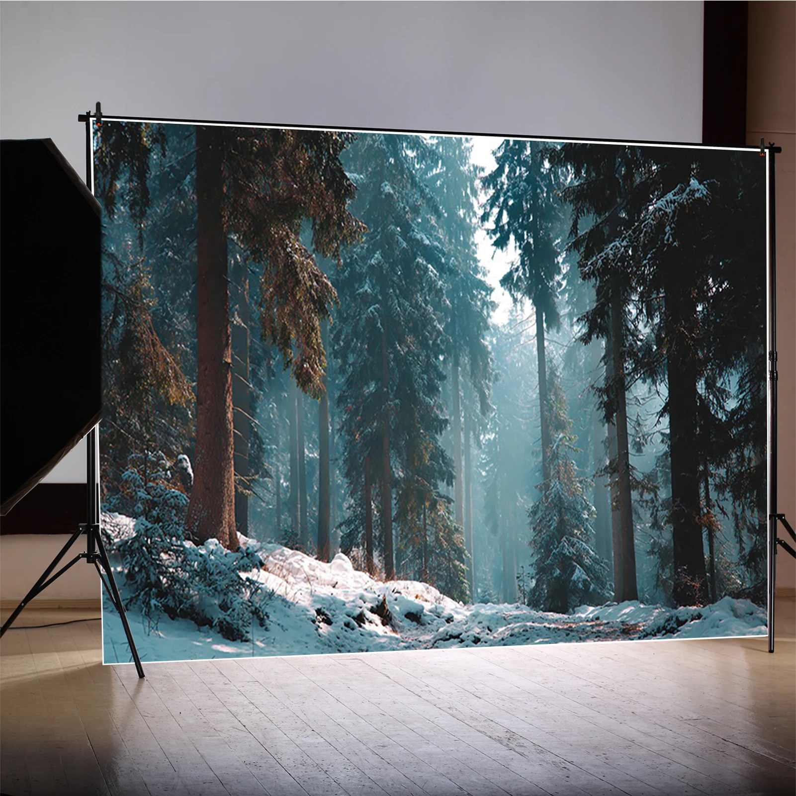 MOON.QG Nighttime Winter Forests Photo Background Aurora Golden Dusk Backdrops For Photography Family Decoration Portrait Studio