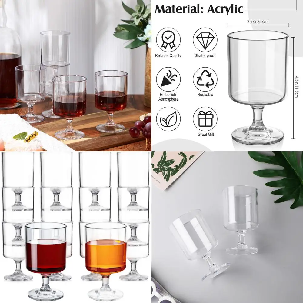 

Прозрачные акриловые многоразовые бокалы для вина на 8 унций — оптовая упаковка для рождественских, свадеб, новогодних вечеринок и коктейлей
