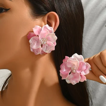Gorgeous Oversized Pink Flower Stud Earrings
