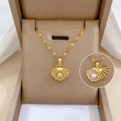 ZAKOL Korean Light Luxury Shell Pearl Necklace For Women Micro Inlaid Zircon Love Heart Moon Choker Wedding Jewelry