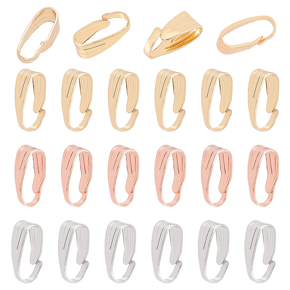 120pcs 18K Charm Holder for Necklace 3 Colors Pendant Chain Connector Brass Snap on Bails Pinch Bail Clip for DIY Jewelry Dangle