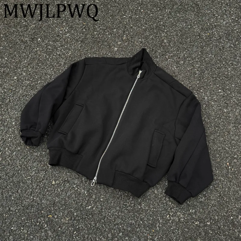 

MWJLPWQ Fleece American Stand Collar Jacket Men's High-End Zipper Long Sleeve High Street Cardigan Casual Autumn Tops 12197