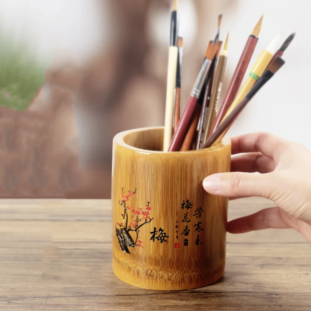 Portable Multifunctional Desktop Storage Box Cylindrical Plum Blossom Pen Holder Chrysanthemum Chinese Style Pencil Box Student