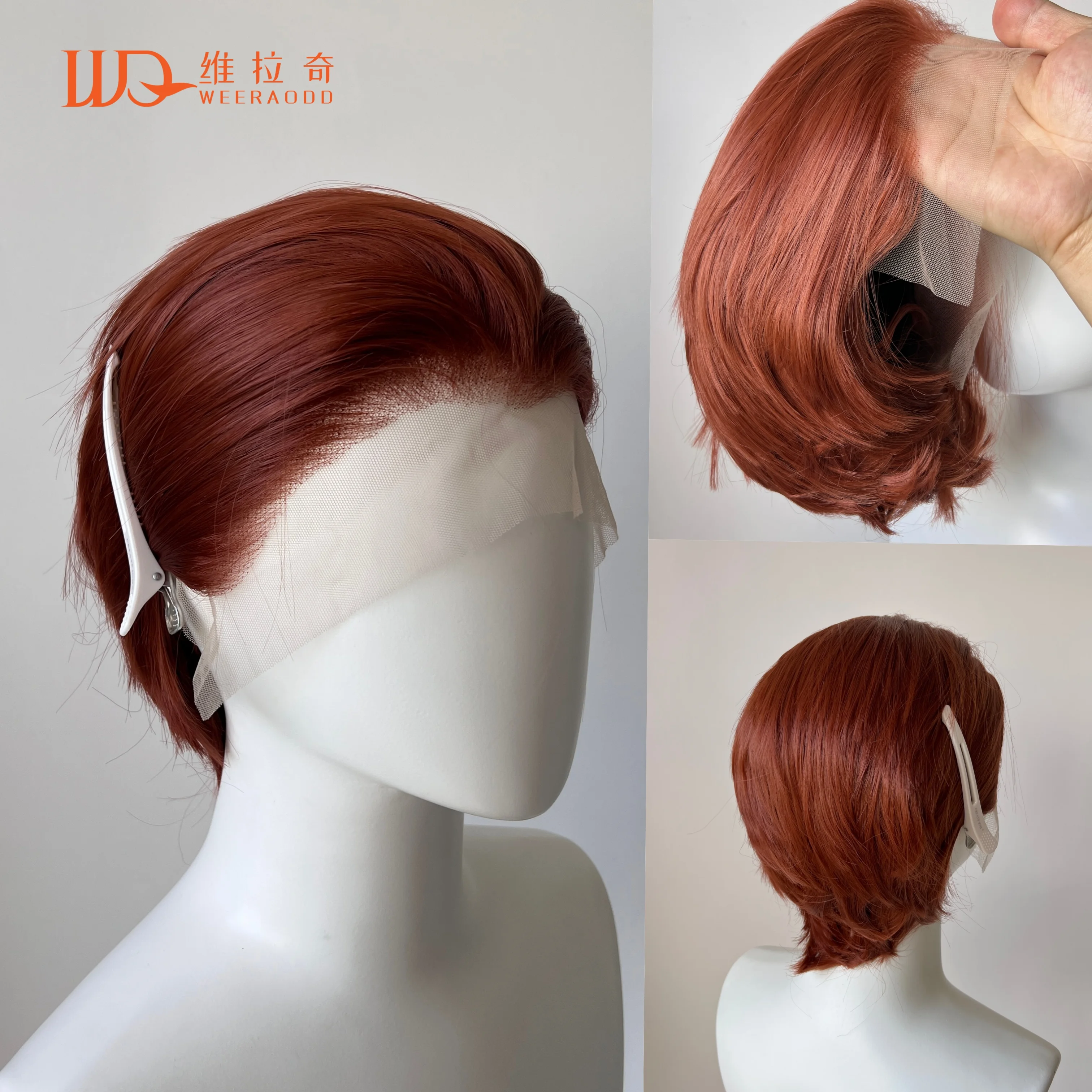 

Reddish Brown Lace Front Short Bob Wigs for Man Cosplay Heat-Resistant Fiber 13*4 with High Quality Synthetic Wigs 8Inches