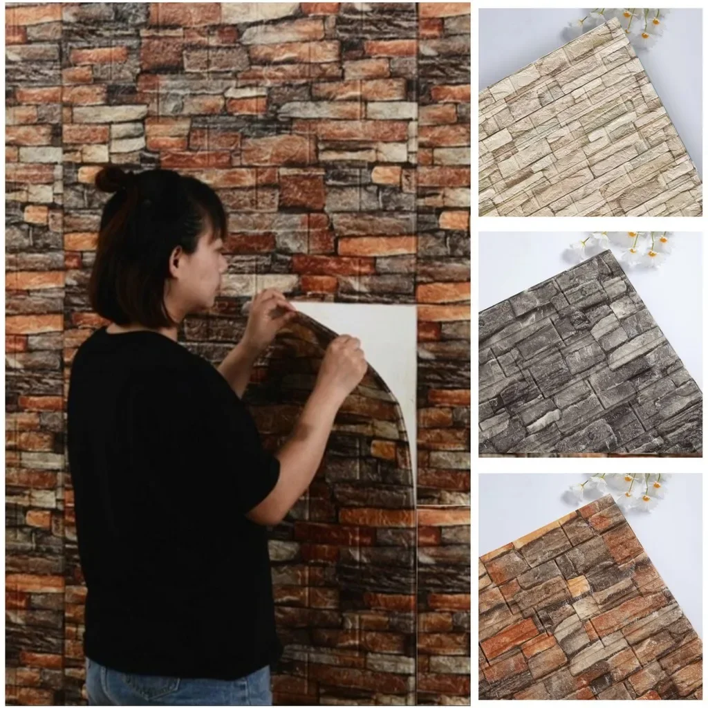 

1-40pcs 38.5X35cm 3D Foam Wallpaper Home Decoration Room Decor Retro Solid Color Brick Pattern Waterproof Wall Stickers K-on