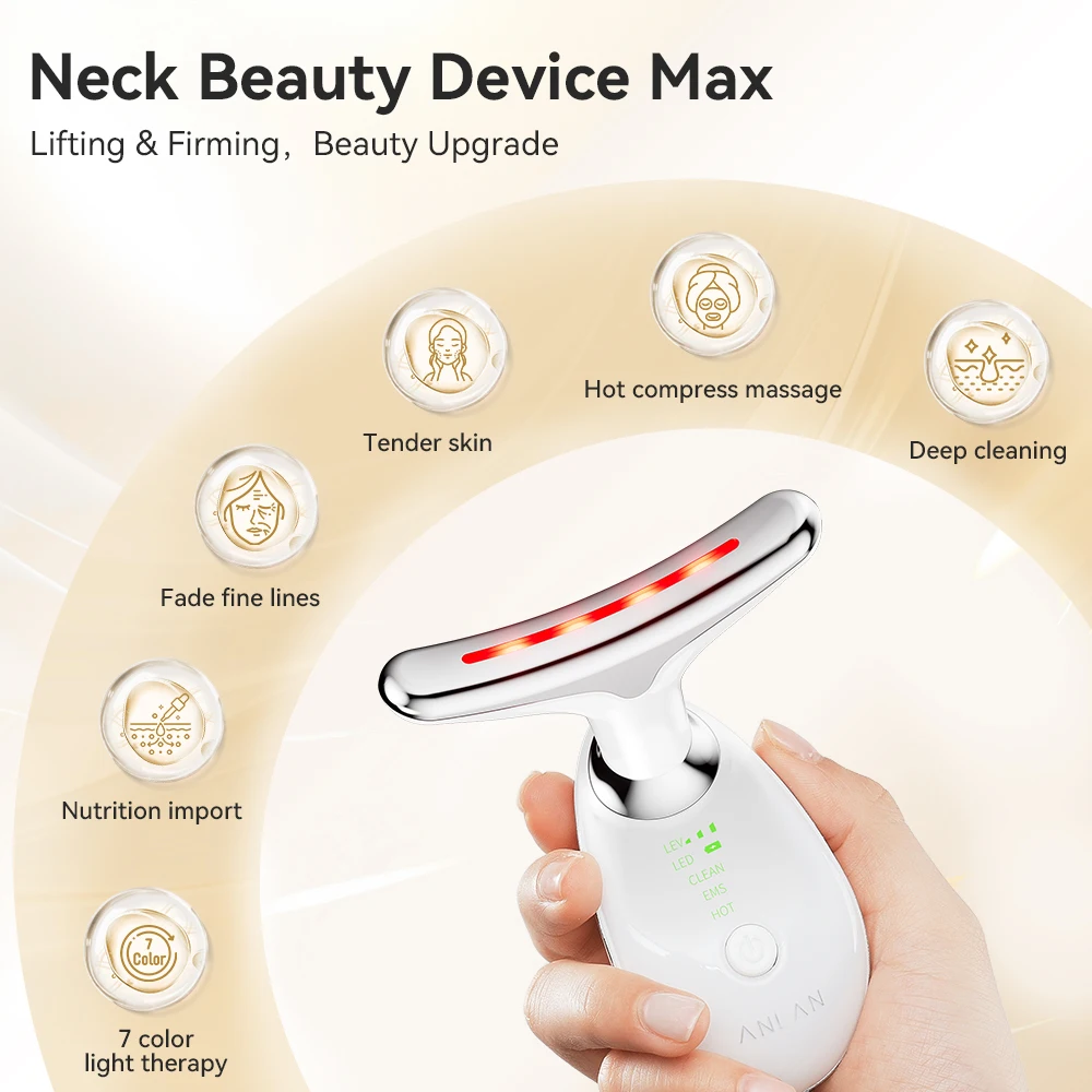 ANLAN Neck Face Beauty Device Upgrade 7 Color Light Deep Cleansing Hot Compress Rejuvenate Skin Face Neck Skin Lifting Massager