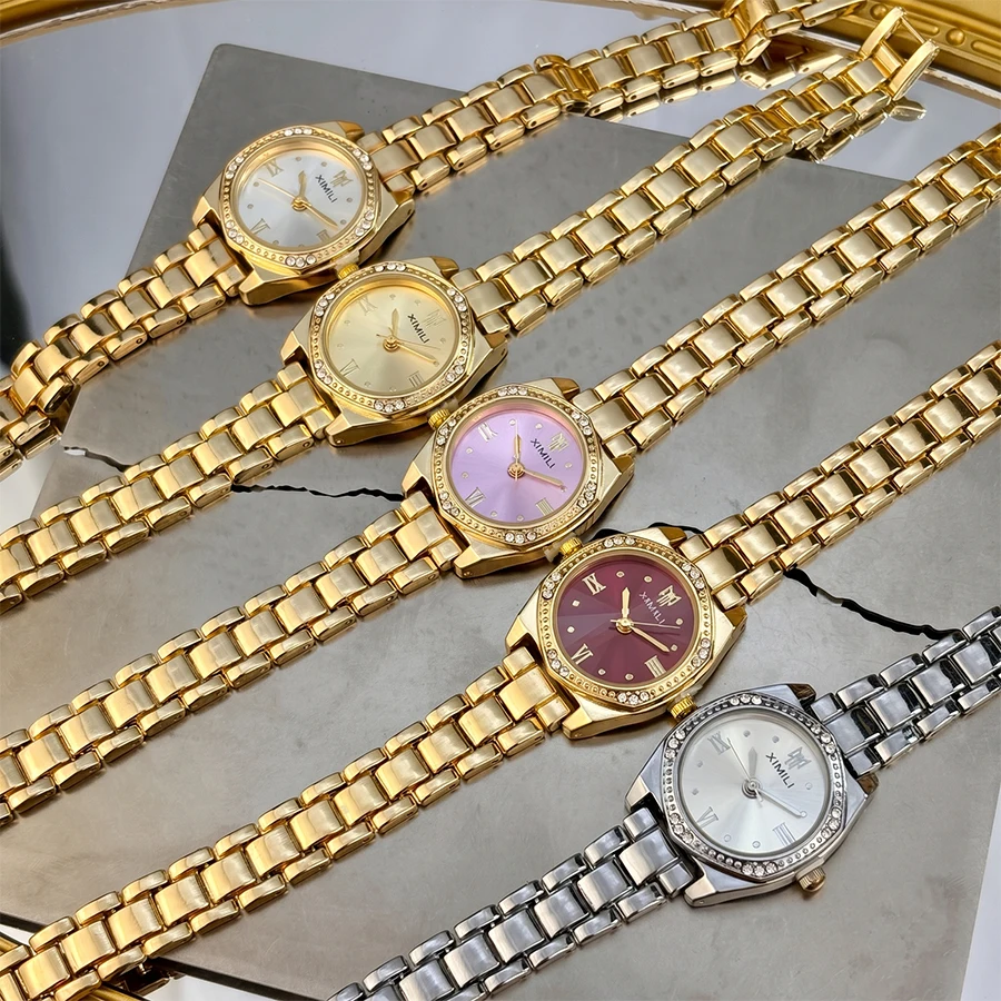 Ladies Watch: Round Bezel-Set Diamond Dial Classic Minimalist Stylish All-match Women's Watch
