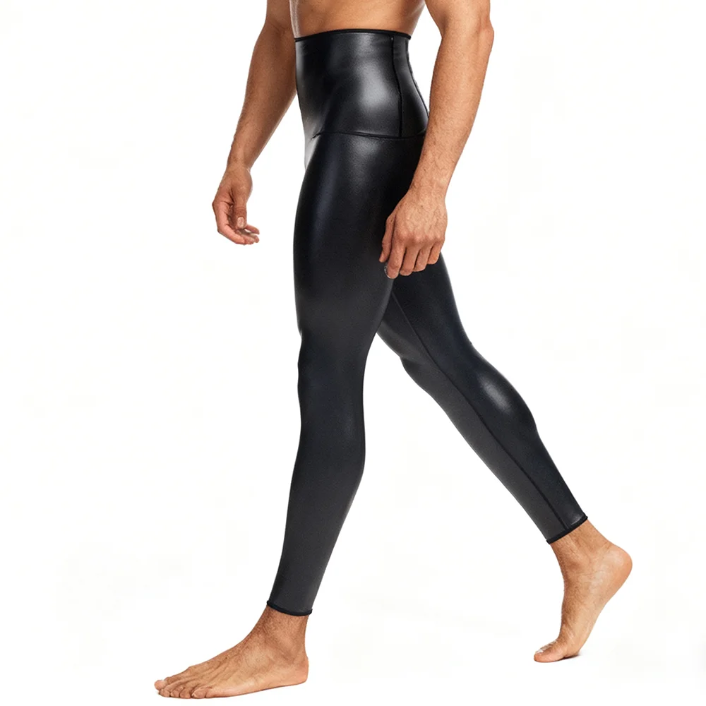 Pantalones largos sexis de cuero PU para hombre, pantalones de Yoga elásticos de cintura alta negros, mallas deportivas para hacer ejercicio, pantalones de compresión Push Up para Fitness