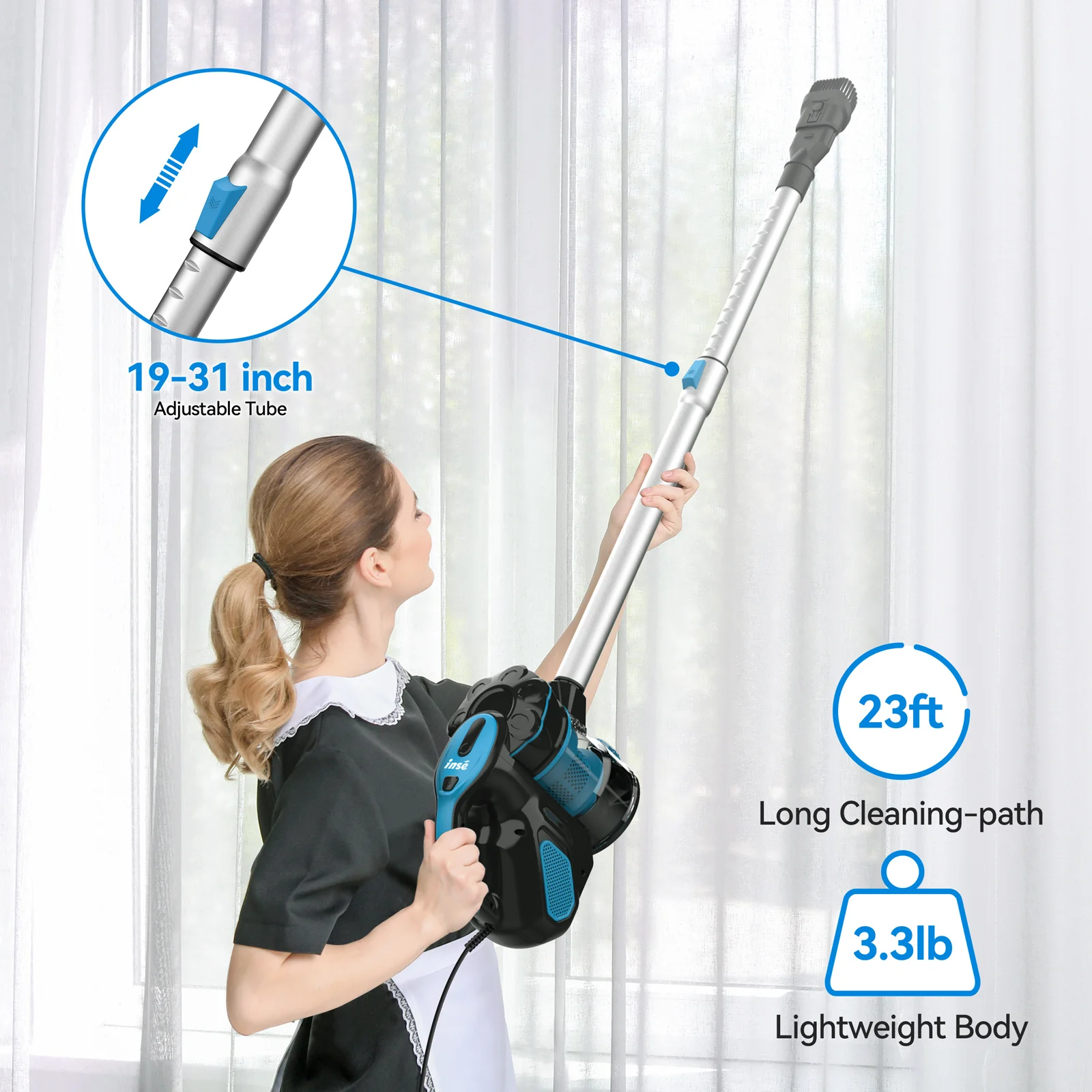 Aspiradora con cable INSE I5 18Kpa potente succión 600W Motor Stick aspiradora de mano para alfombras de pelo de mascotas para el hogar