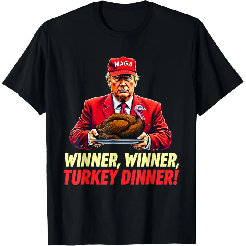 Umorismo Divertente Vincitore di Trump Vincitore della Turchia Cena del Ringraziamento T-shirt Stile unisex sciolto