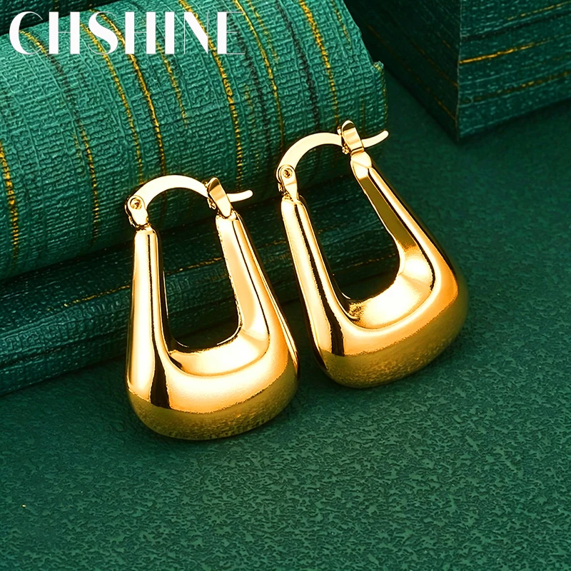 925 Sterling Silver 18K Gold Chunky U Shape Hoop Earrings for Women Smooth Fashion Charm Wedding Party Jewelry