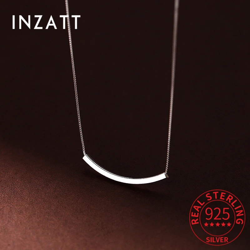 

INZATT Real 925 Sterling Silver Geometric Arc Box Chain Choker Necklace For Women Classic Fine Jewelry Minimalist Bijoux